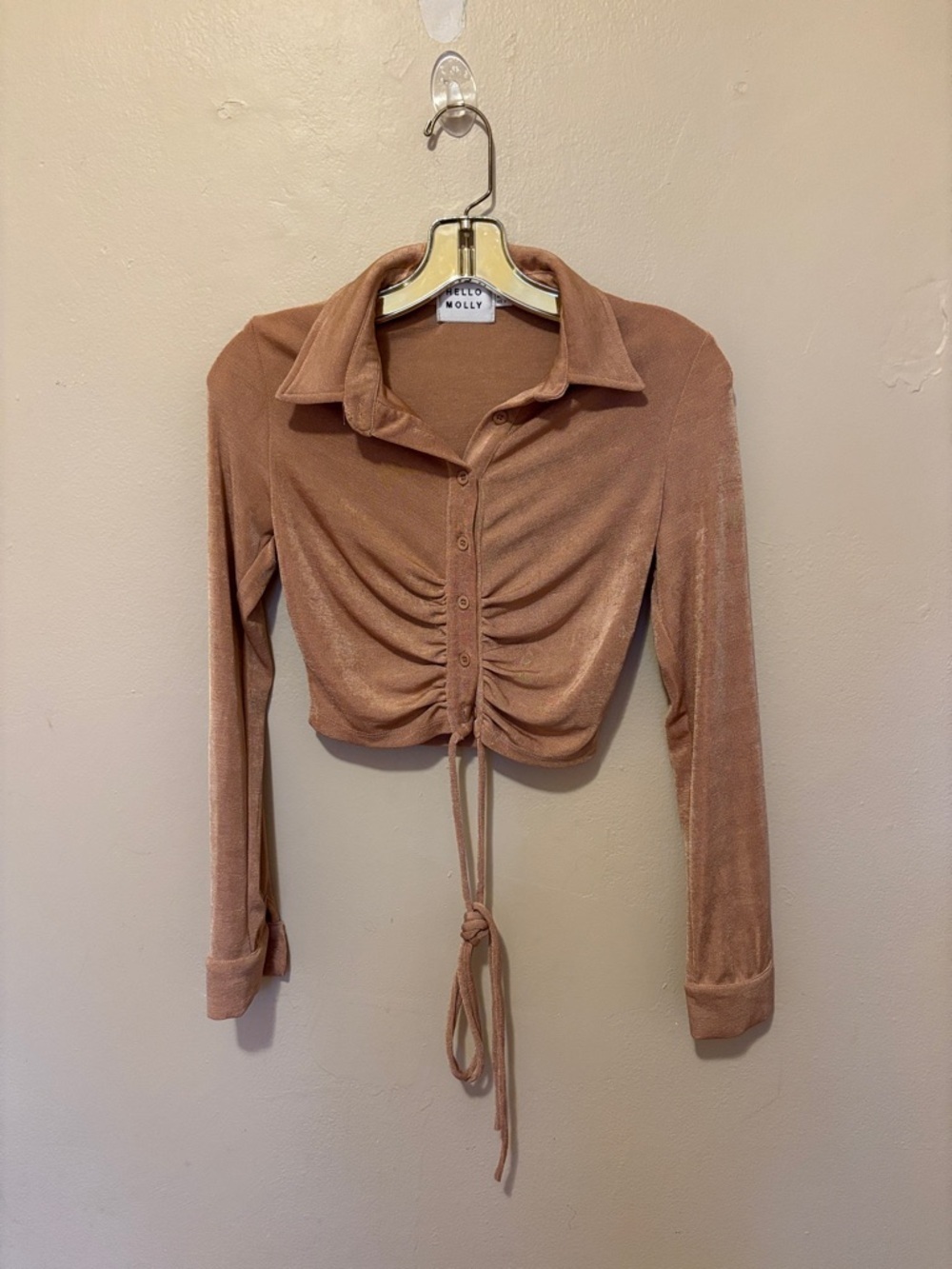 Hello Kitty Mauve Cropped Ruched Button-Up Top